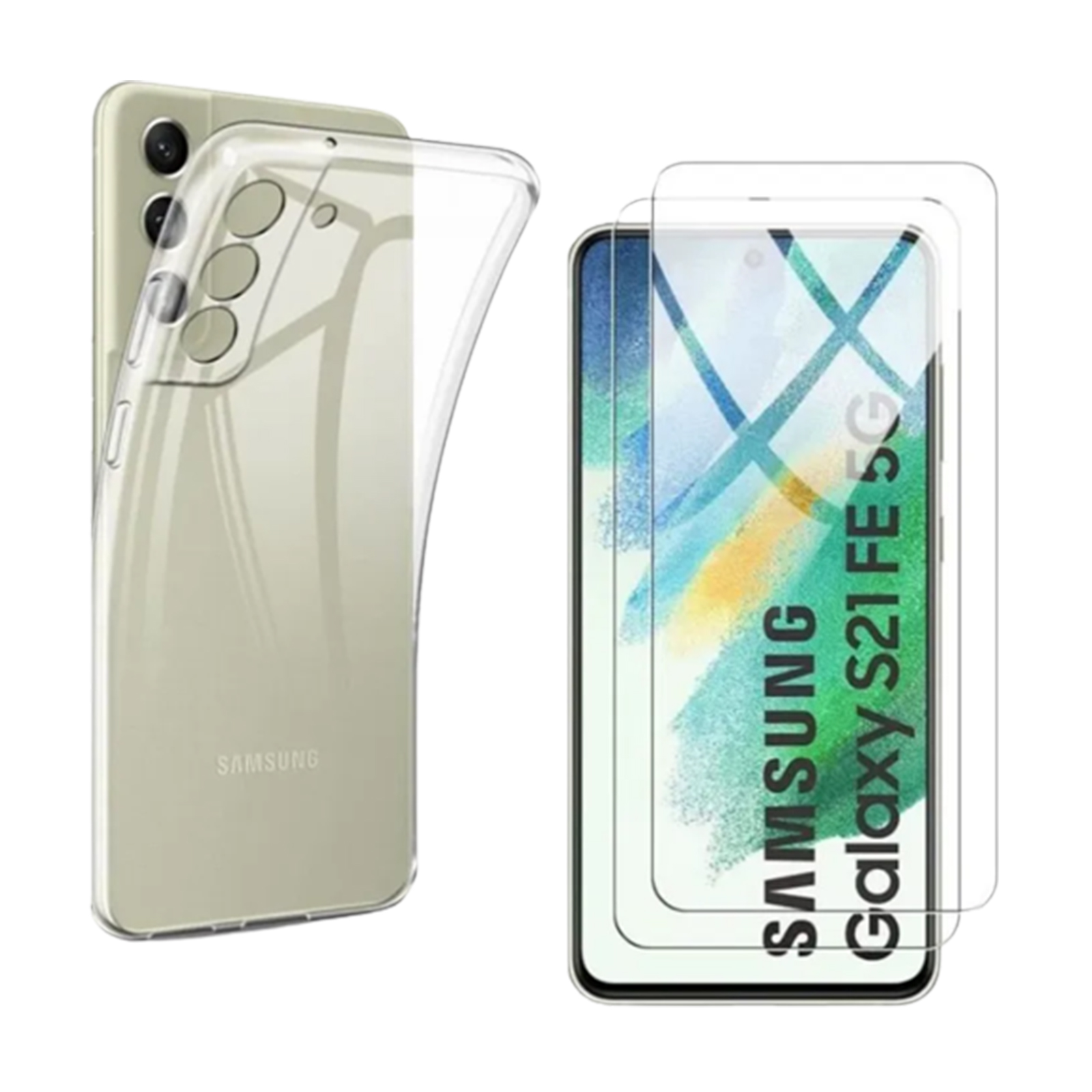 Coque Compactible avec Samsung Galaxy S21 FE 5G + 2 Verre Trempé Protection  - Cyber Planet