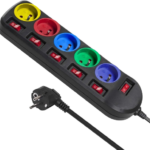 Multiprise 5 prises Maclean MCE204M + Interrupteur 1,40m Noir (Coloris variés) - MCE204M