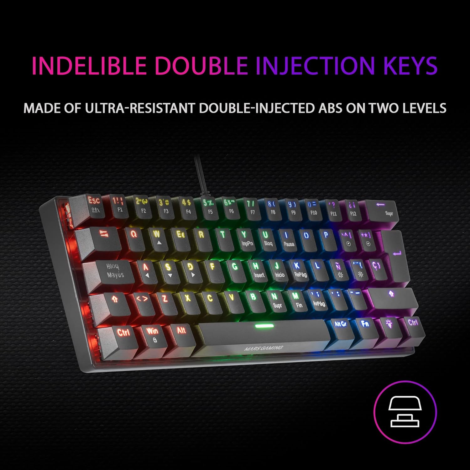 Clavier Gamer mécanique (Brown Switch) Mars Gaming MK60 RGB (Noir) - MK60BRFR – Image 3