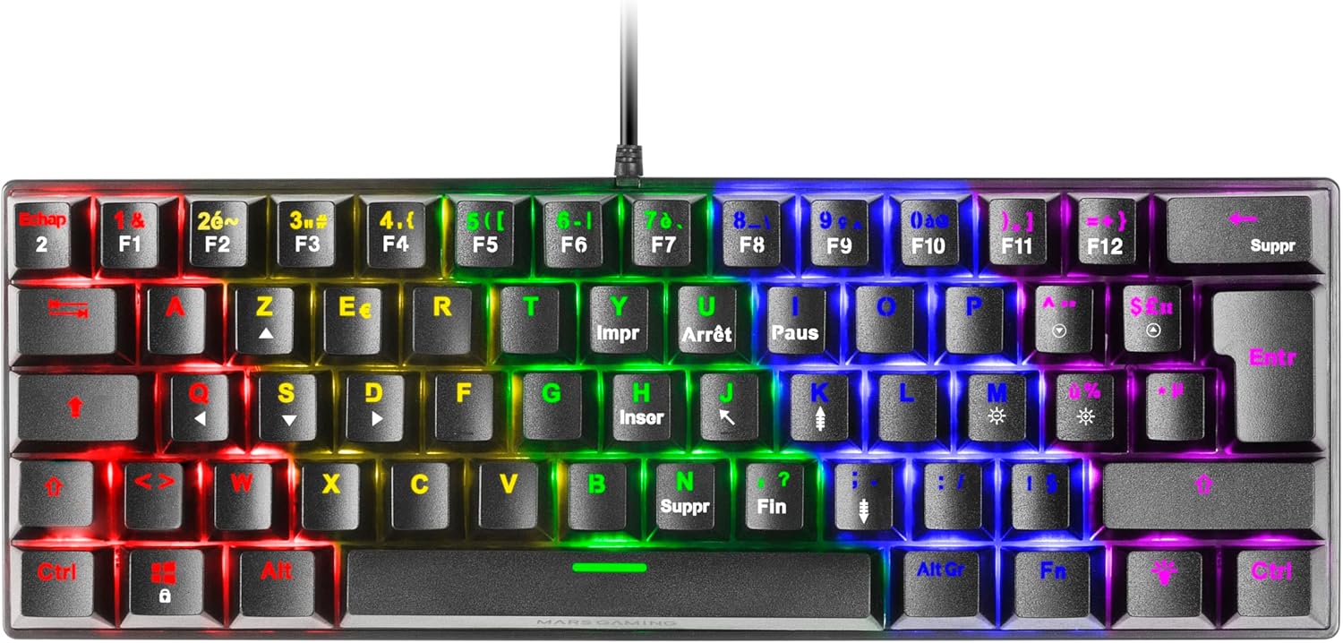 Clavier Gamer mécanique (Brown Switch) Mars Gaming MK60 RGB (Noir) - MK60BRFR