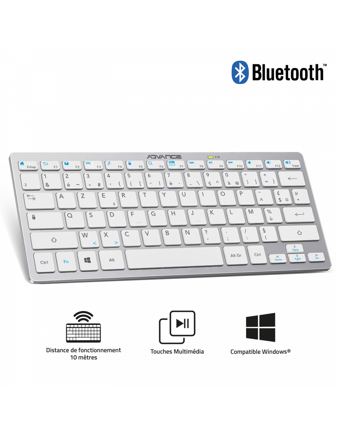 Clavier sans fil Bluetooth Advance SmartKeys (Gris) - CLA-BT210FR
