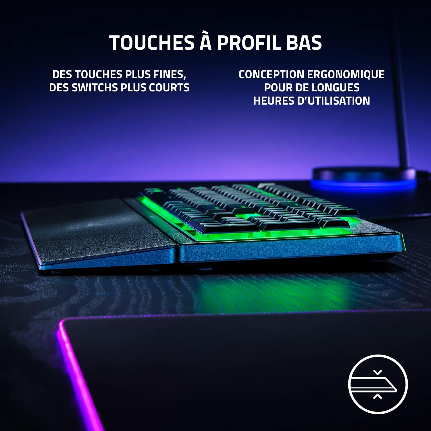 Razer Ornata V3 X Clavier Gamer à Profil Bas (Switches à Membrane Silencieux, Repose-Poignet Ergonomique, RGB Chroma, Touches en ABS Vernies aux UV) Noir – Image 2