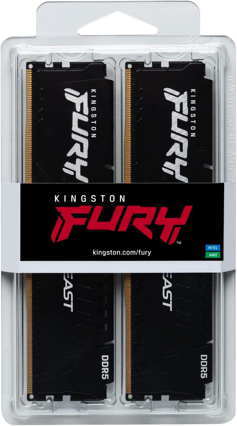 Kit Barrettes mémoire 16Go (2x8Go) DIMM DDR5 Kingston Fury Beast 5600MHz (Noir) - KF556C40BBK216
