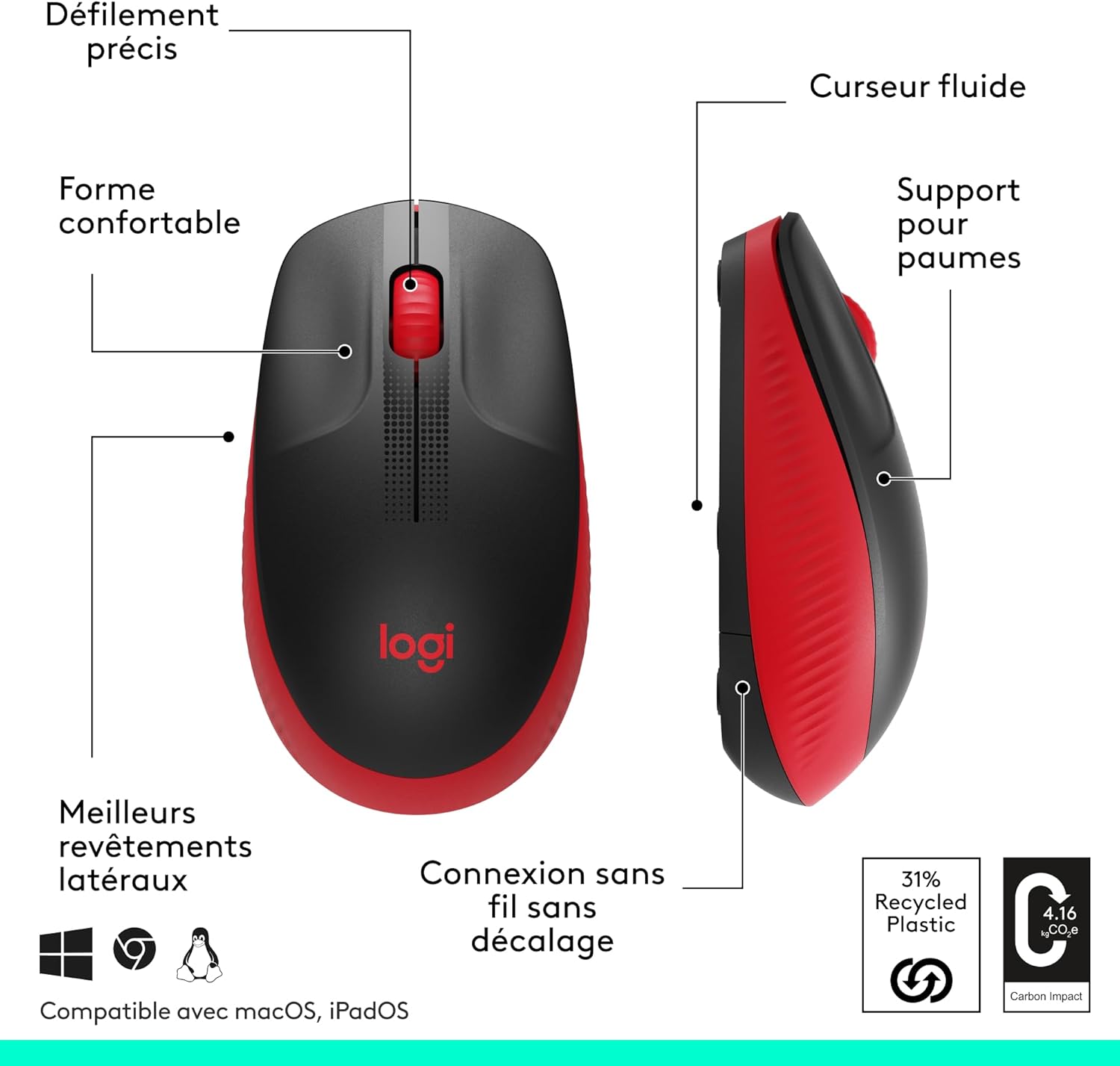 Souris LOGITECH S.fil M190 ROUGE Ref : 910-005908. – Image 6