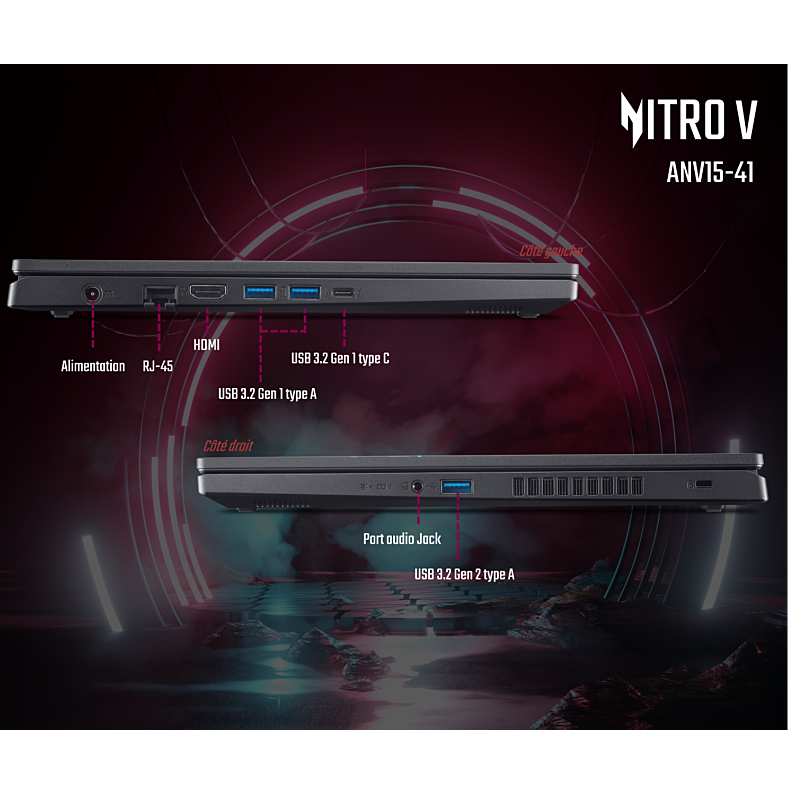 ACER Nitro V ANV15-41-R9NM, Gaming 15.6'' Full HD IPS 144Hz, AMD Ryzen 7 7735HS, NVIDIA GeForce RTX 4060, RAM 16 Go, 1024 Go SSD, Windows 11 Noir – Image 6