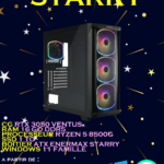 Tour Gaming Cyber Starry - Processeur Ryzen 5 8500G - Ram 16Go DDR5 ( 2x8 Lexar 5600Mhz ) - SSD Nvme 1To Crucial - Msi Nvidia Rtx 3050 Ventus 2X 8Go - Boitier Atx Enermax Starry - Alimentation Bequiet 700W